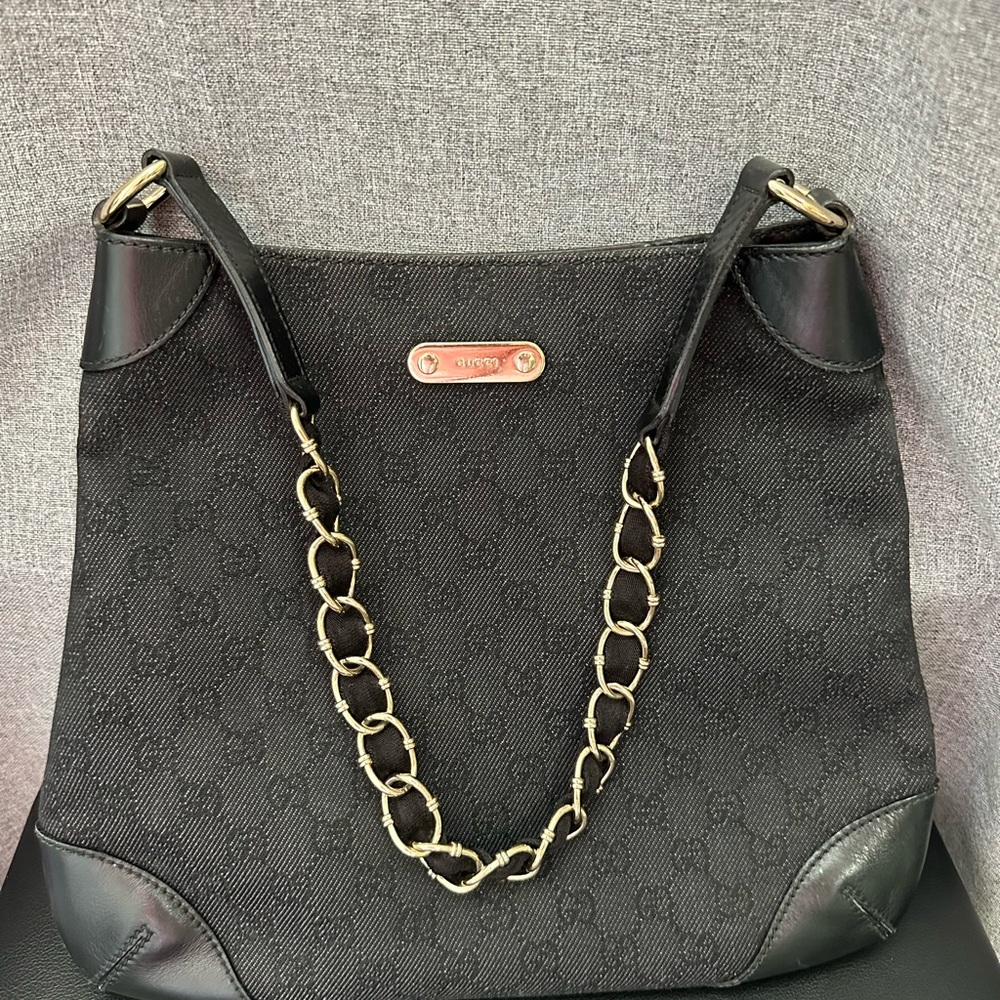 Gucci Black Shoulder Bag with Gold Chain